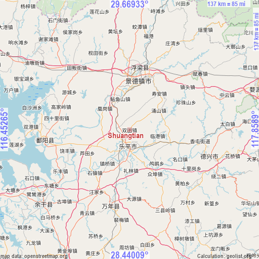 Shuangtian on map