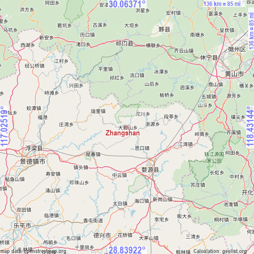 Zhangshan on map