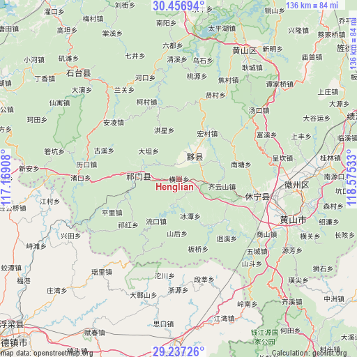 Henglian on map