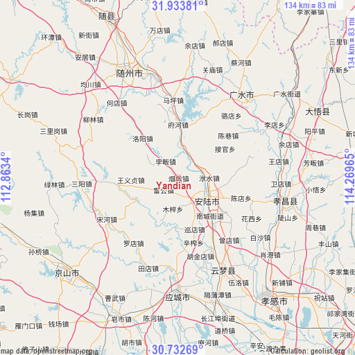 Yandian on map