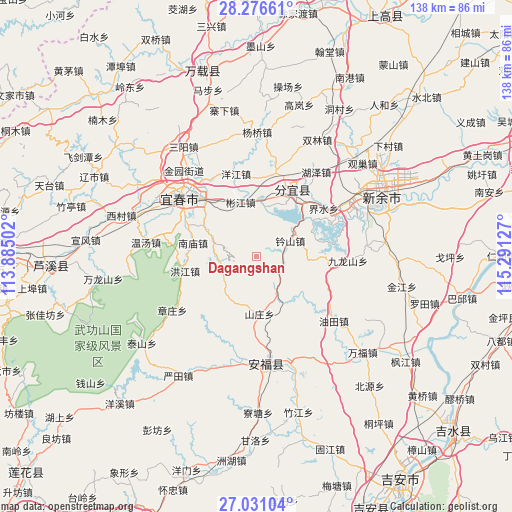 Dagangshan on map