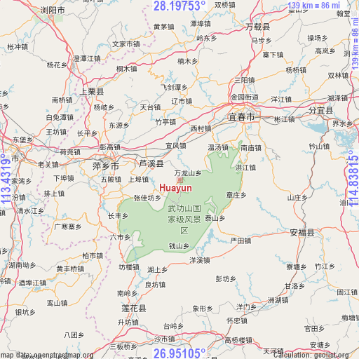 Huayun on map