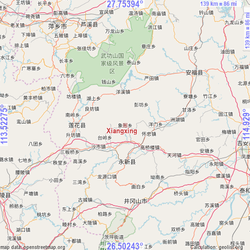 Xiangxing on map