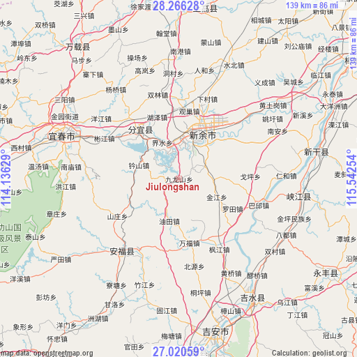 Jiulongshan on map