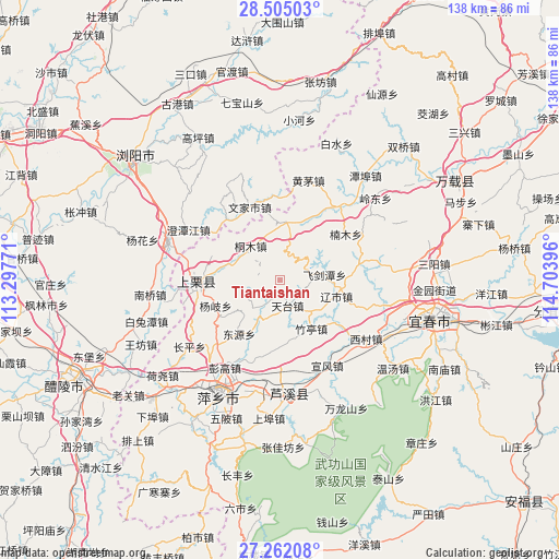 Tiantaishan on map