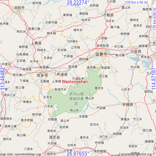 Wanlongshan on map