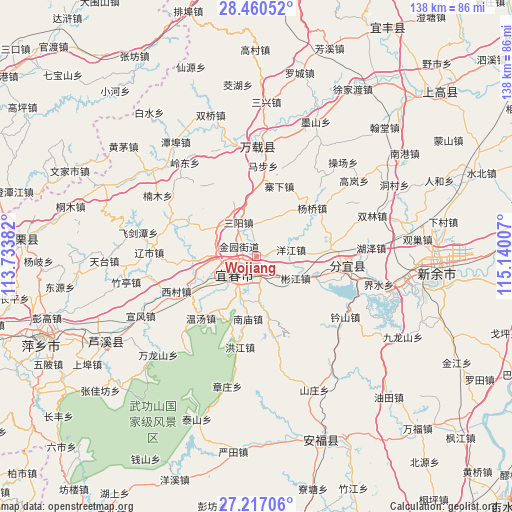 Wojiang on map