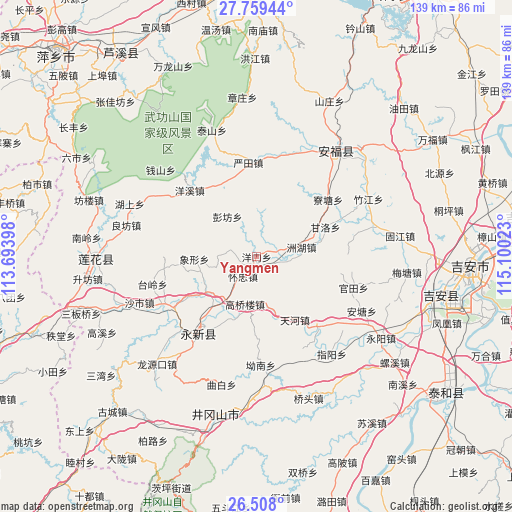 Yangmen on map