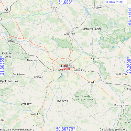 Lublin on map