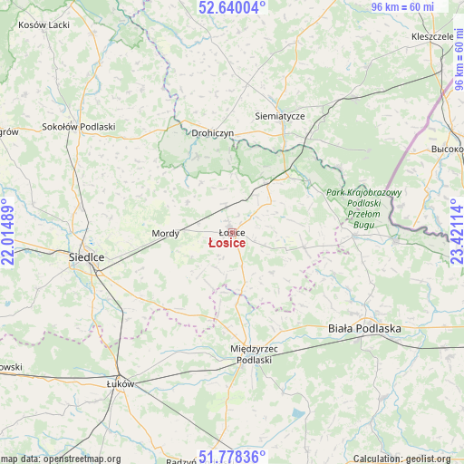 Łosice on map