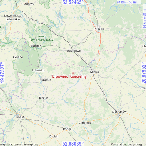 Lipowiec Kościelny on map