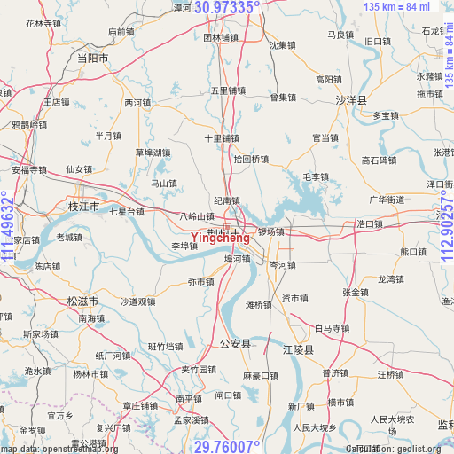 Yingcheng on map