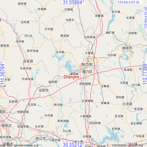 Zhanghe on map