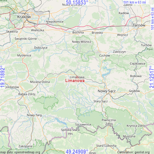 Limanowa on map