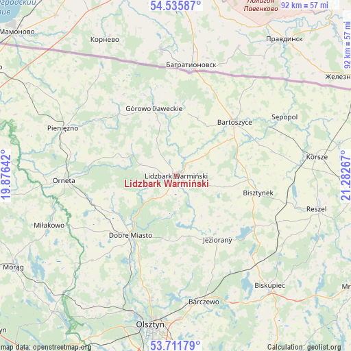 Lidzbark Warmiński on map