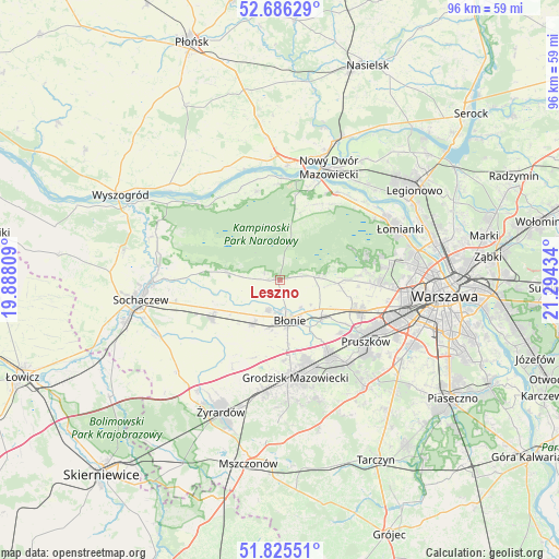 Leszno on map