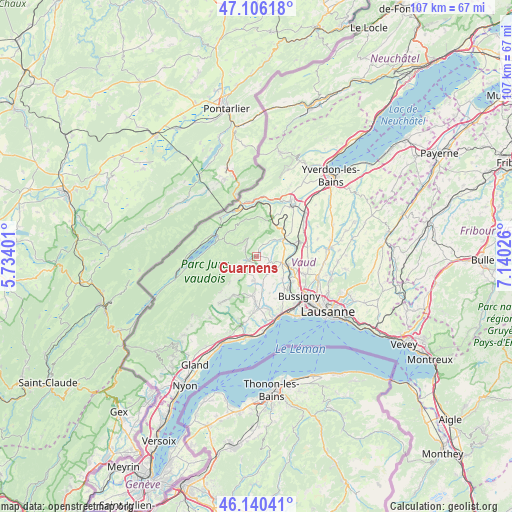 Cuarnens on map