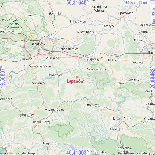 Łapanów on map