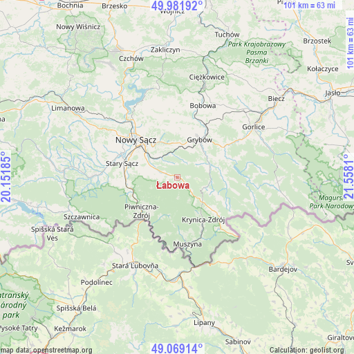 Łabowa on map