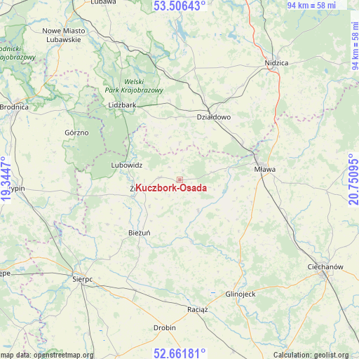 Kuczbork-Osada on map