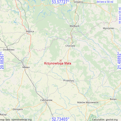 Krzynowłoga Mała on map