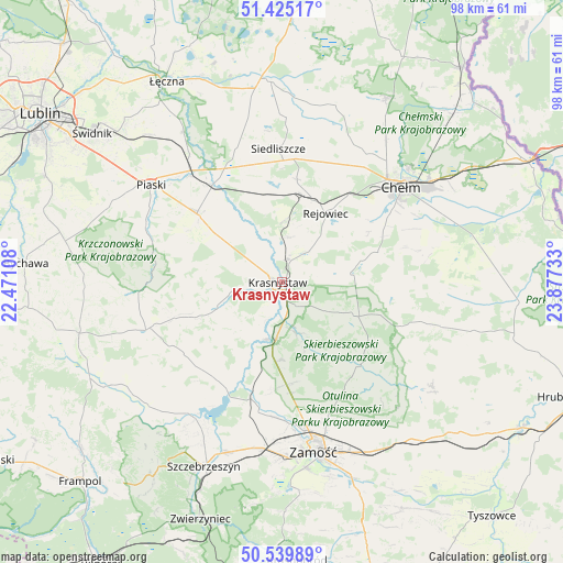 Krasnystaw on map