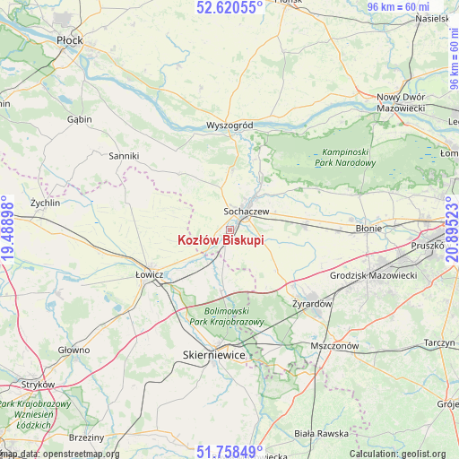 Kozłów Biskupi on map