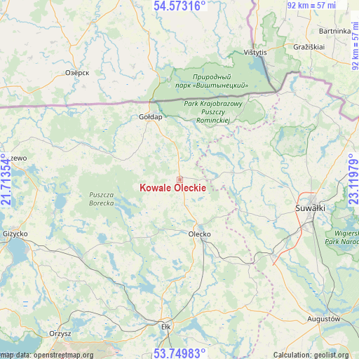 Kowale Oleckie on map