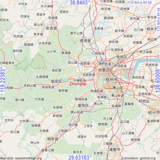 Zhongtai on map