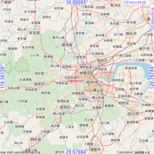 Jiangcun on map