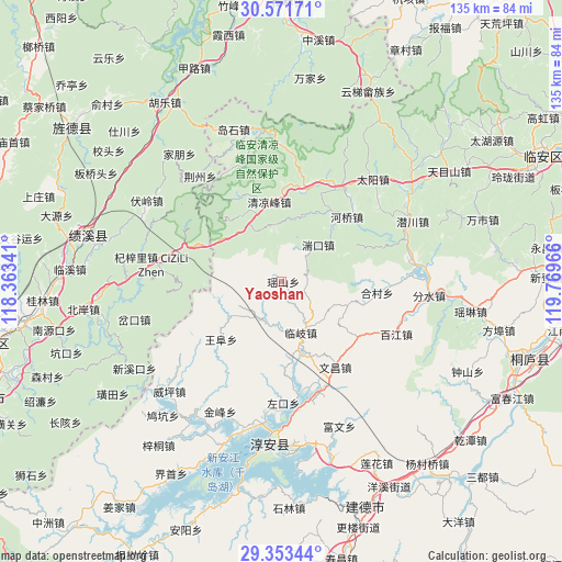 Yaoshan on map