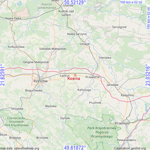 Kosina on map