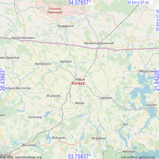 Korsze on map