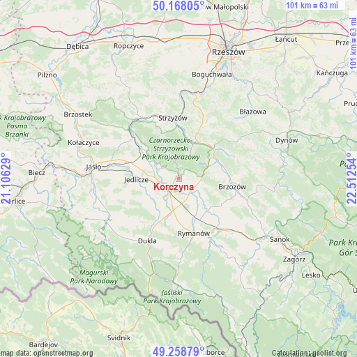 Korczyna on map