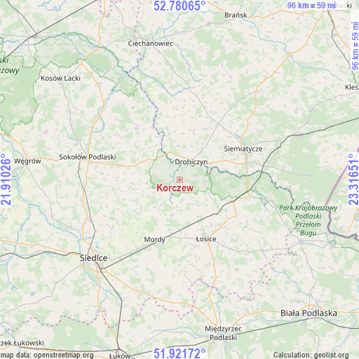 Korczew on map