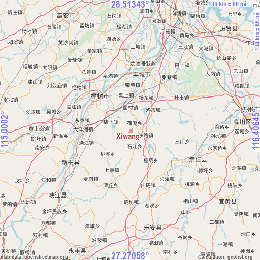 Xiwang on map