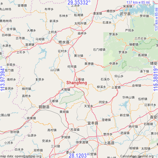 Shangfeng on map