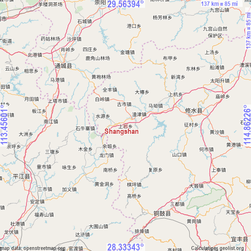 Shangshan on map