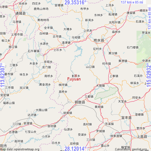 Fuyuan on map