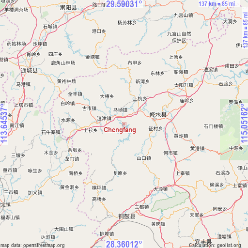 Chengfang on map