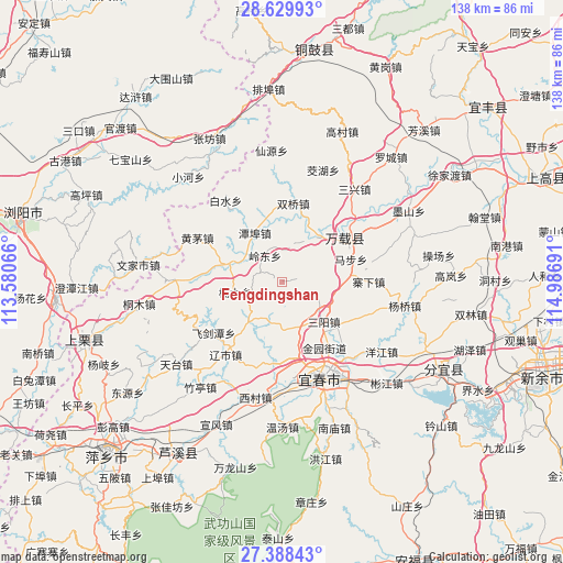 Fengdingshan on map