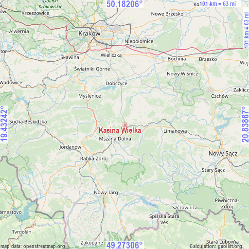 Kasina Wielka on map