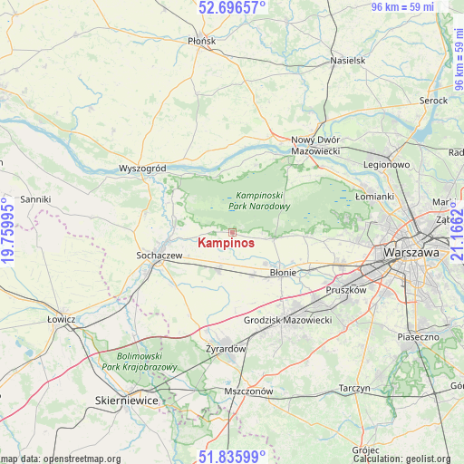 Kampinos on map