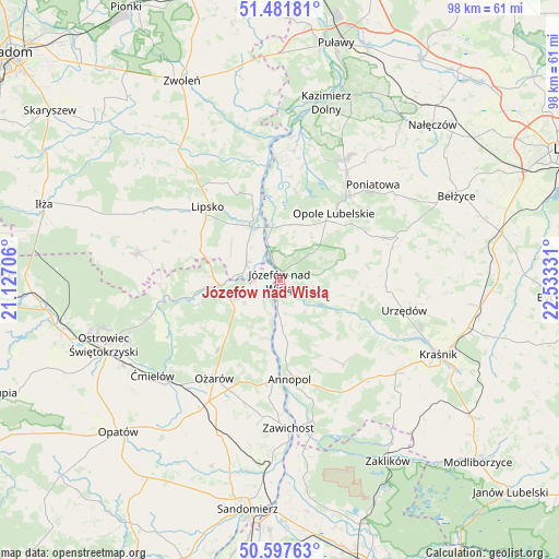 Józefów nad Wisłą on map