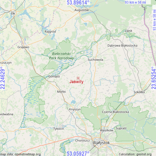 Jaświły on map