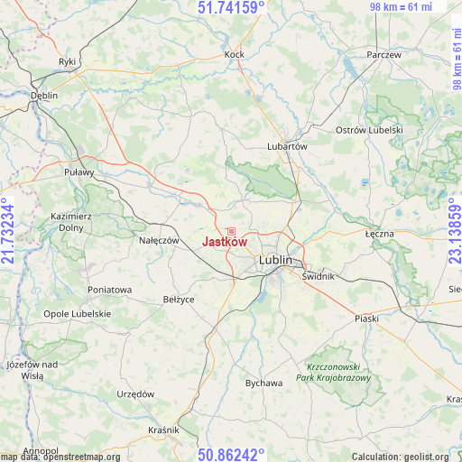 Jastków on map