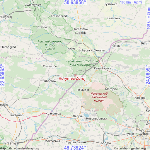 Horyniec-Zdrój on map