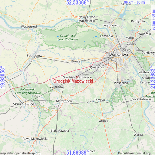 Grodzisk Mazowiecki on map