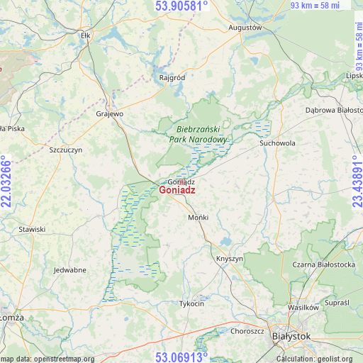 Goniadz on map