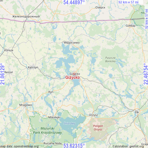 Giżycko on map